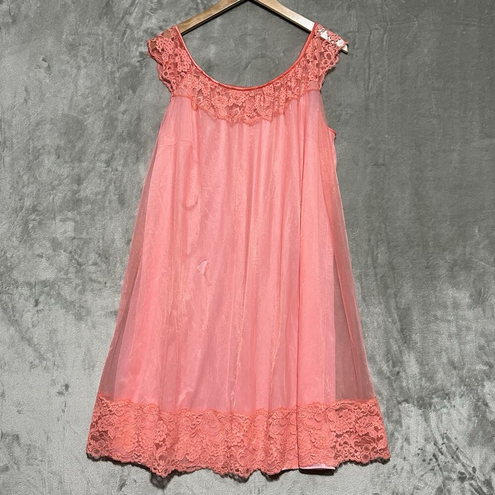 Vtg 1950s Vanity Fair Peignoir Negligee Lingerie Nightgown Womens M Pink Chiffon